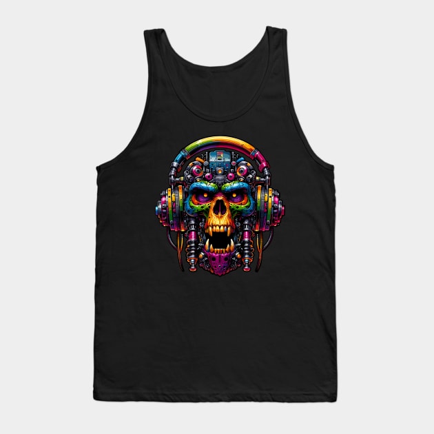 Vivid Cyber Skull: Neon Tech Nightmare Tank Top by SergioArt